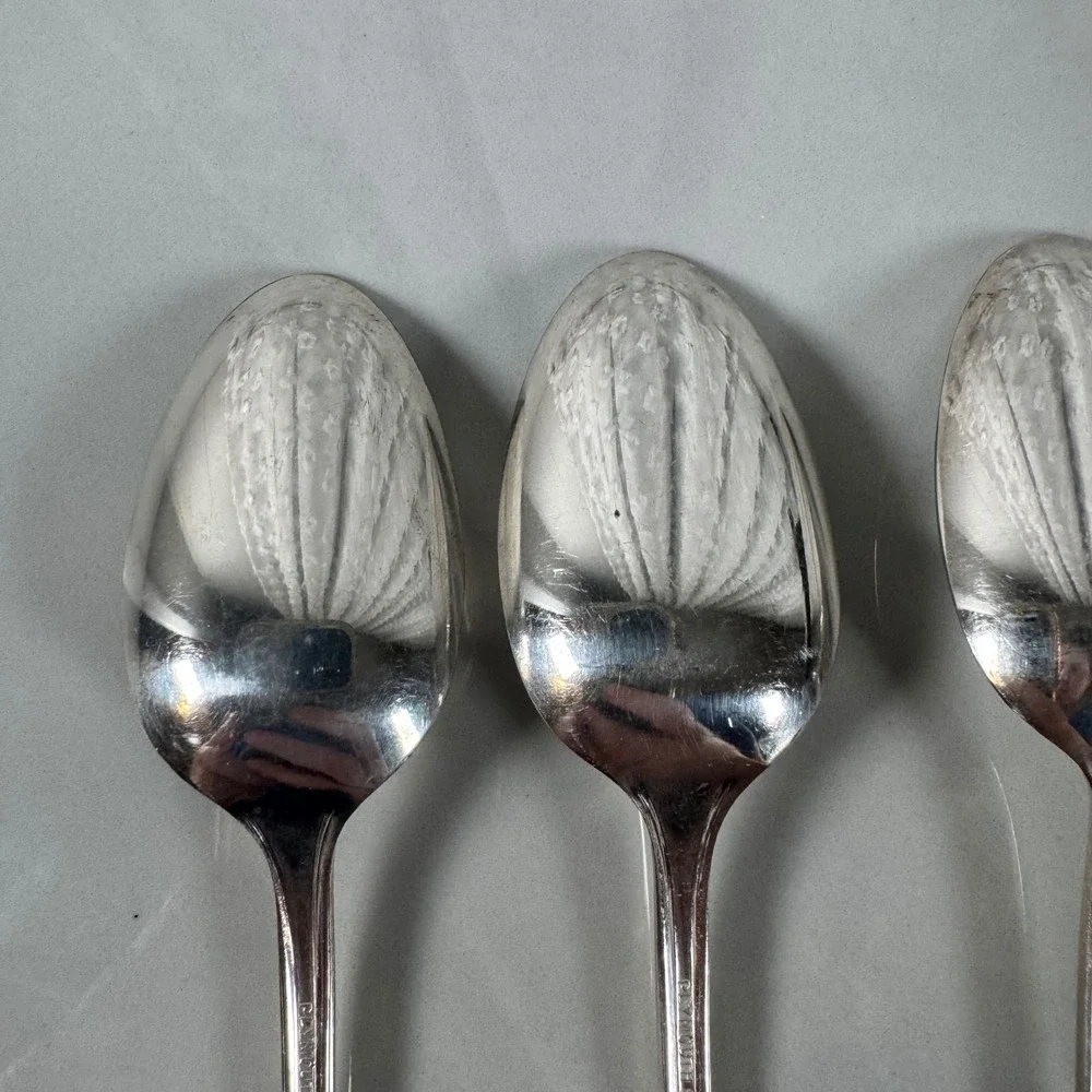 Set of 4 Plymouth Silver Plate Long Iced‎ Tea Spoons Jewel Rose Cottagecore